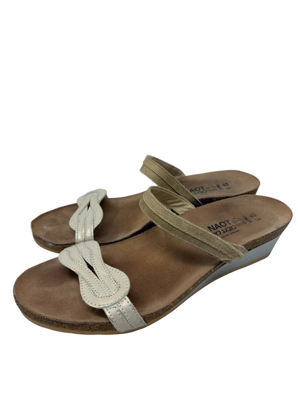 Naot Women's Two-Tone Tan and Cream Wedge Sandals